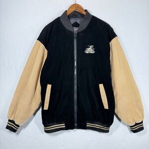 Las Vegas Velvet Varsity Jacket Mens Large Black Tan Bomber Zip Up Vintage